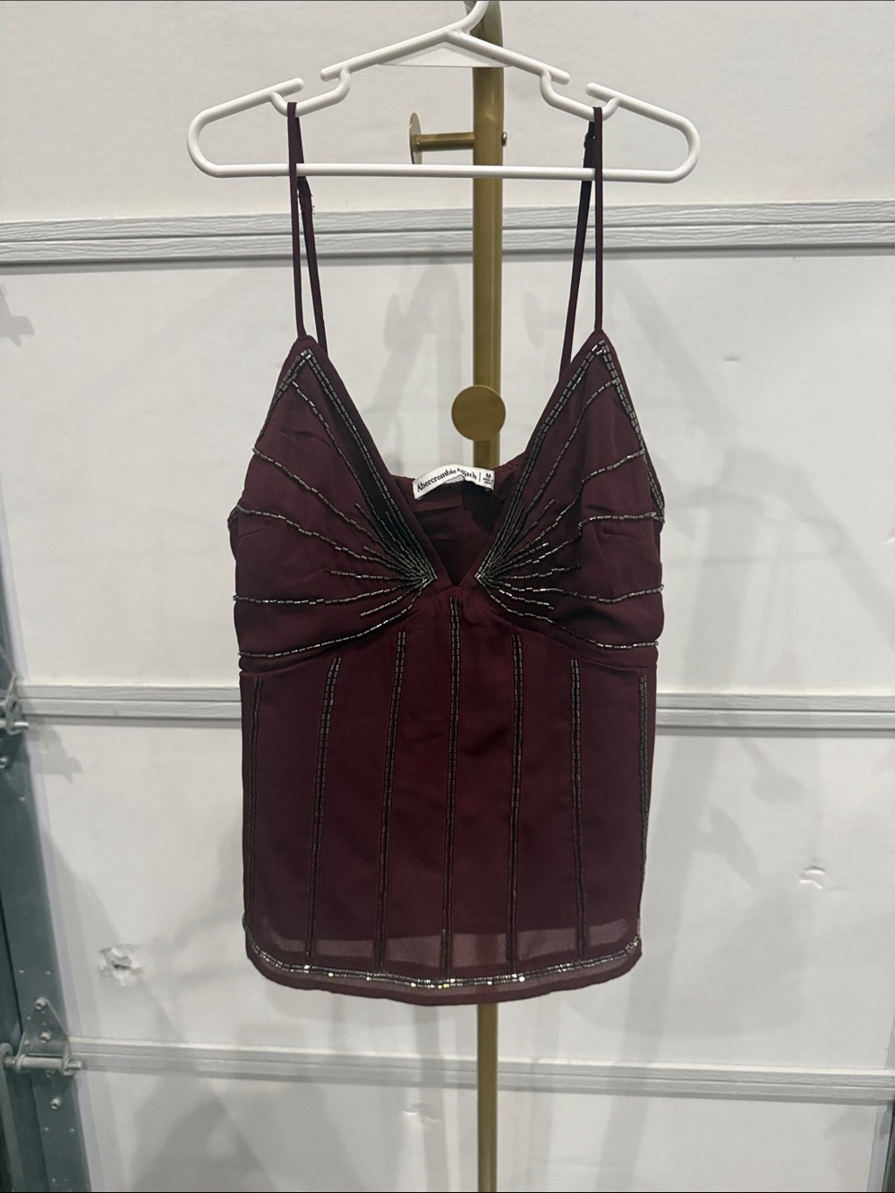 Abercrombie & Fitch Maroon Beaded Spaghetti Strap Tank